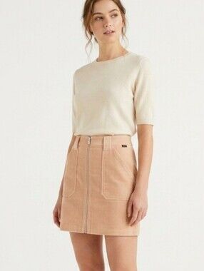 Issimo Tan Corduroy Zip-Front Mini Skirt With Pockets
